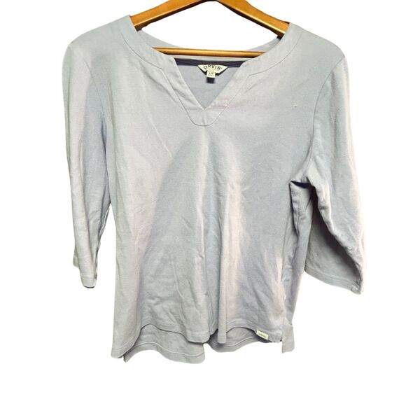 Orvis Women's L/G Periwinkle Pima Cotton Top, V-Neck, 3/4 Sleeve - Picture 2 of 9